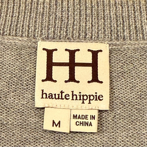 Haute Hippie Skull Pullover Cotton Cashmere Sweater Light Heather Size M - Picture 6 of 11